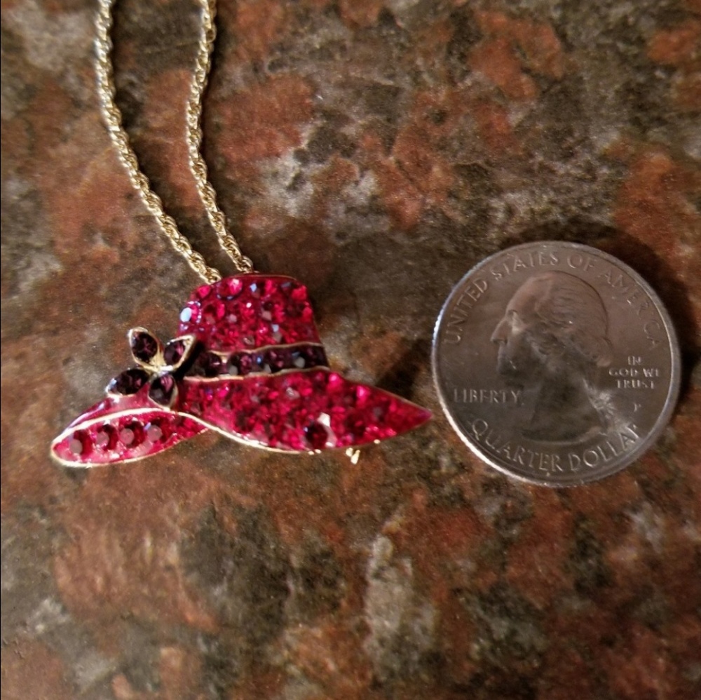 Ladies Red hat Necklace & Brooch